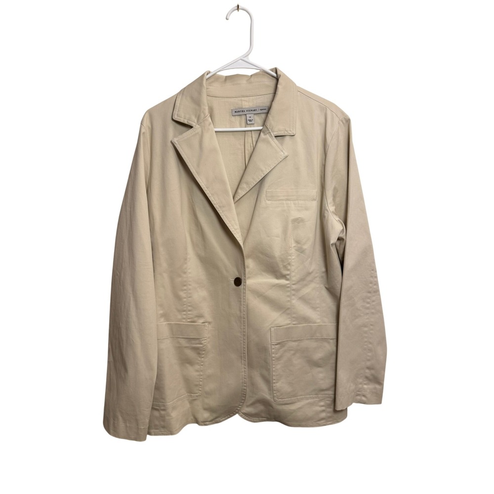 Martha Stewart Medium Signature Tan Cotton Blend Single Button Blazer Jacket